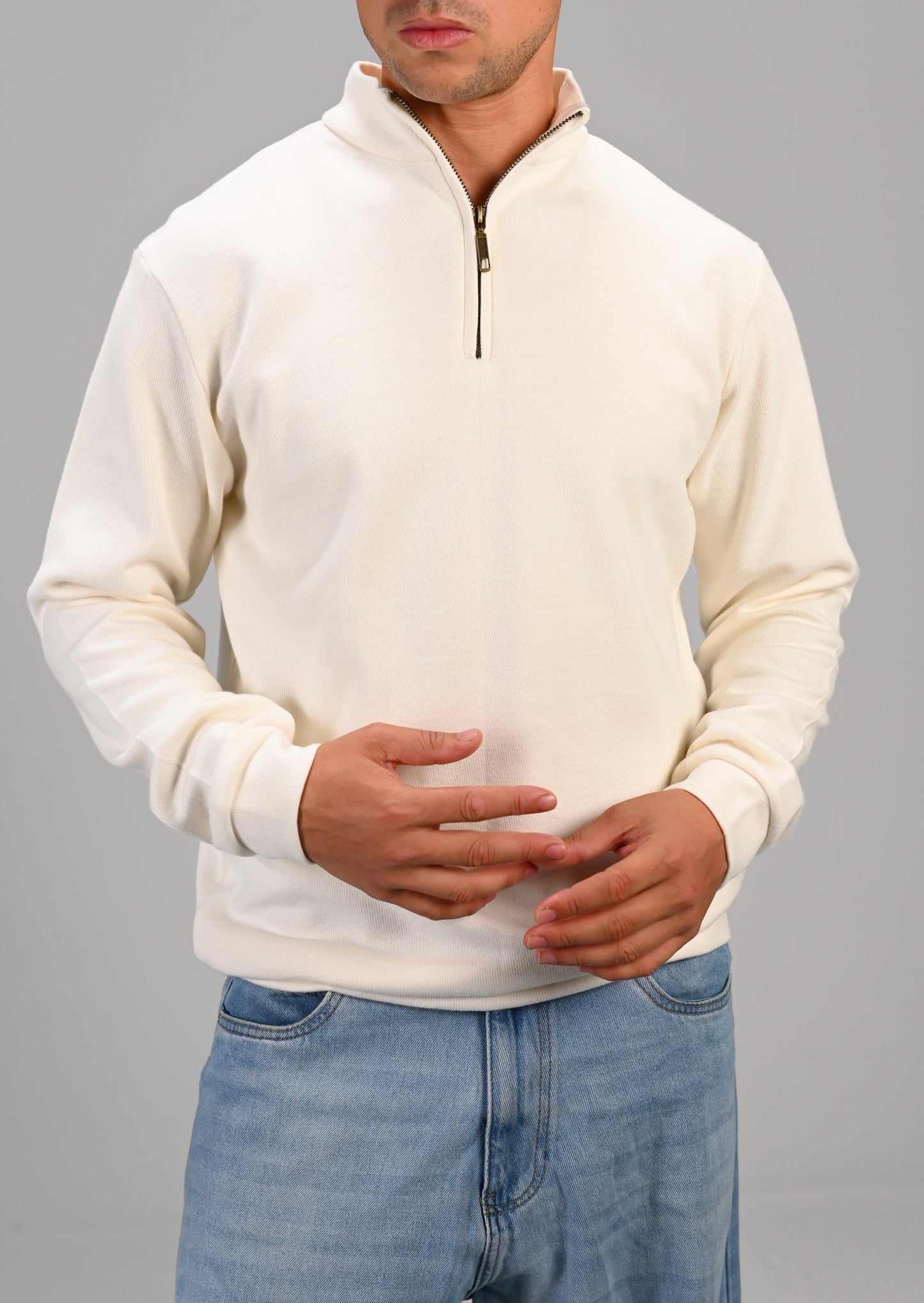 The Alpha Cream Zip Sweater