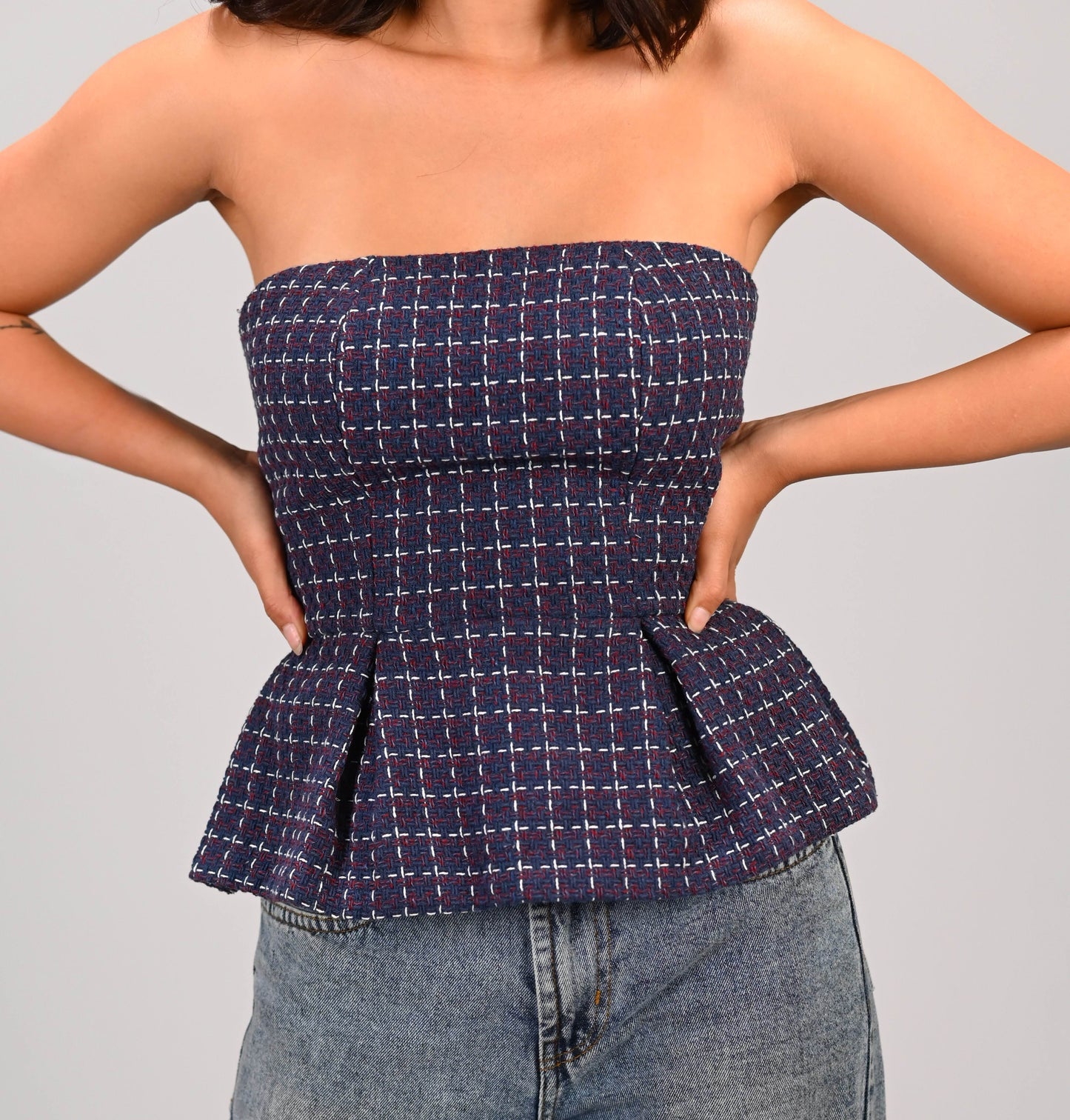 Midnight Checkered Bustier Top