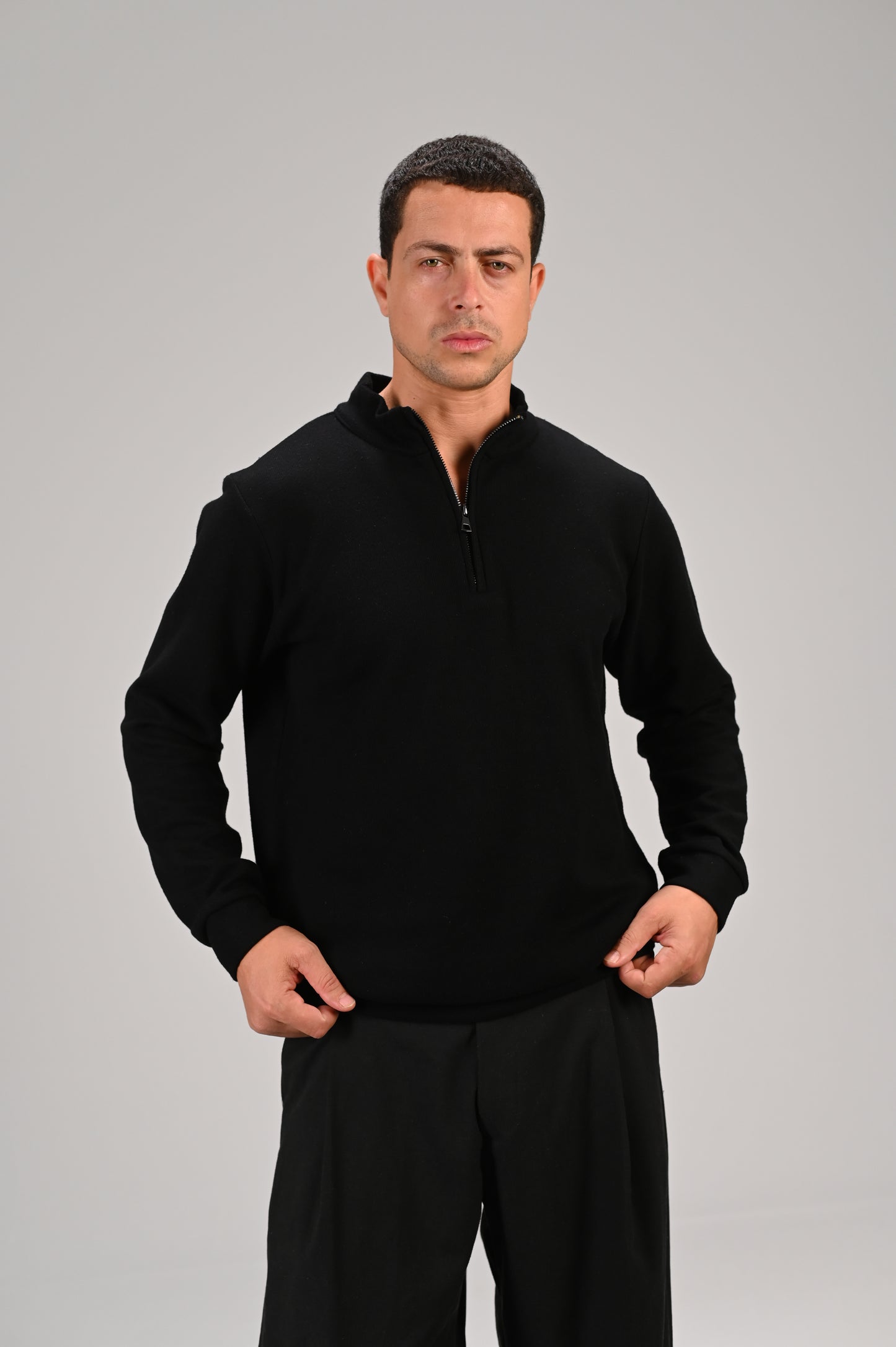 The Alpha Black Zip Sweater