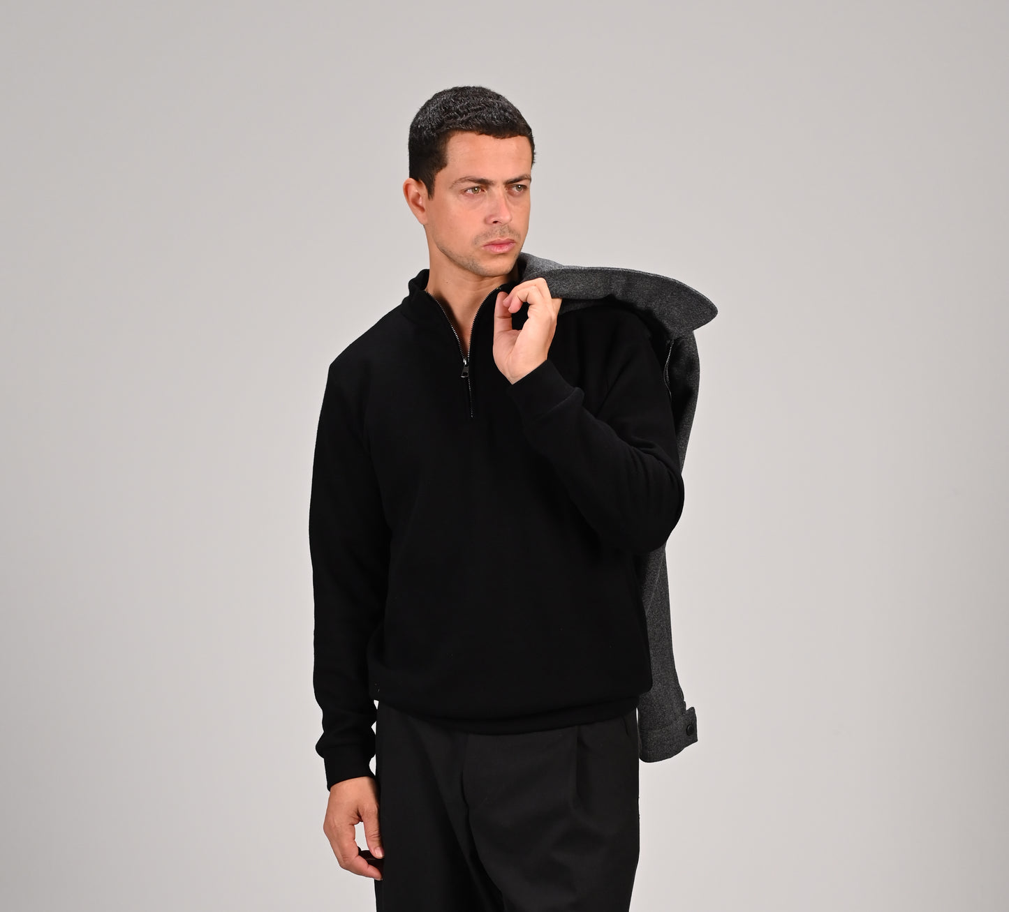The Alpha Black Zip Sweater