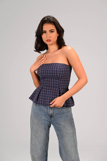 Midnight Checkered Bustier Top
