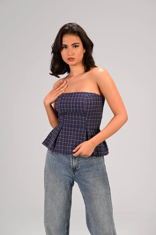 Midnight Checkered Bustier Top