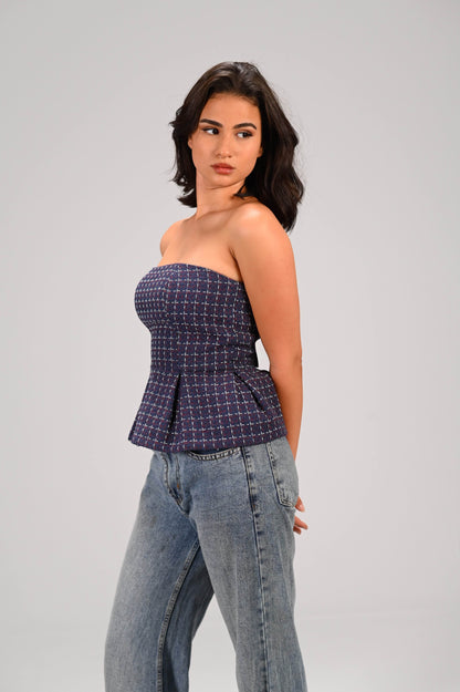 Midnight Checkered Bustier Top