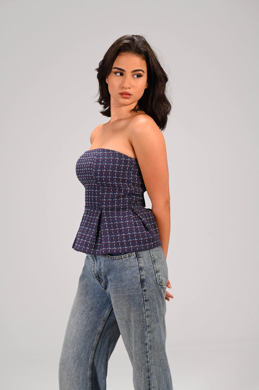 Midnight Checkered Bustier Top