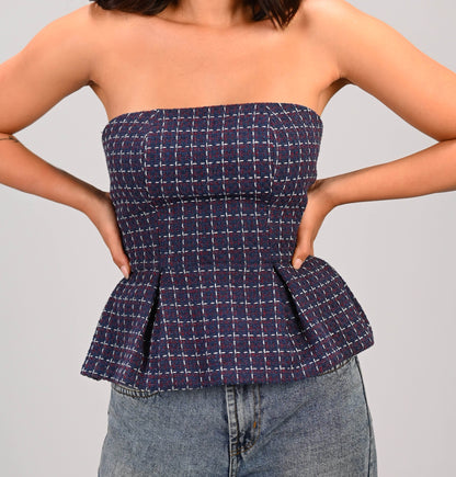 Midnight Checkered Bustier Top